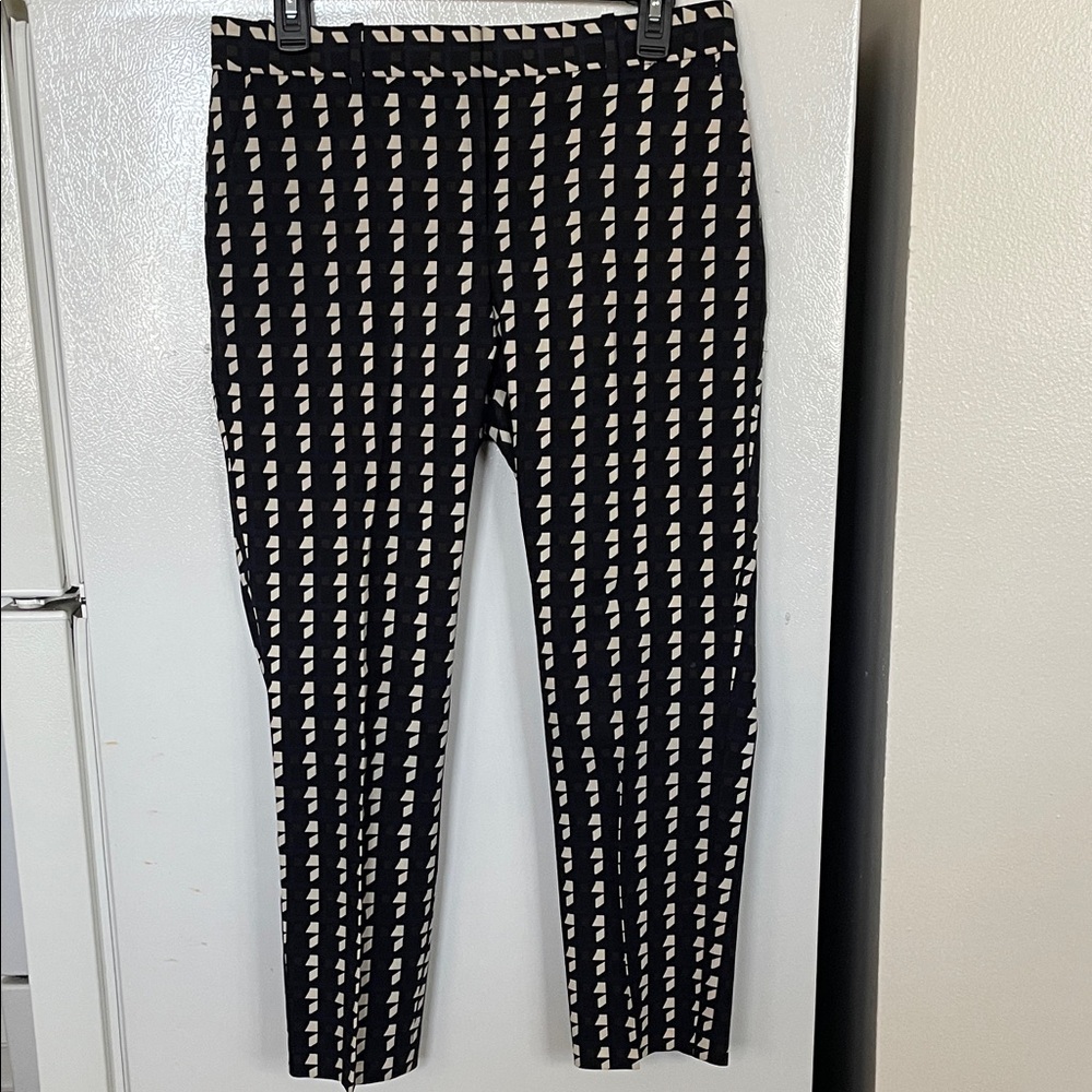 Theory Size 4 Trecca 2 Geometric Plaid Virgin Wool‎ Navy w/ black tan Trousers